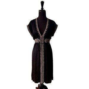 🖤 VINTAGE JIWON PARK - Luxe Black Silk with Ornate Embroidery  Size 8 🖤